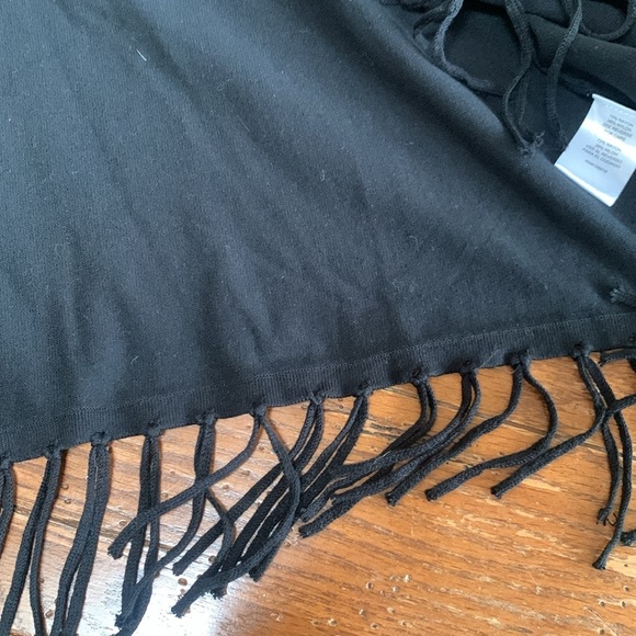 Joseph A. Open Front Black Fringe Hem Cardigan Sweater Hi Lo Style Size Large - Picture 7 of 10